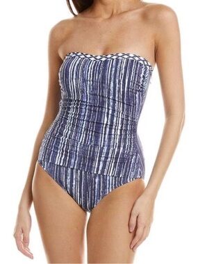Tommy Bahama Sanibelle Blues Strapless Ruched One Piece Swimsuit Size 8 NWT